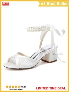 Lace Wedding Block Heel Sandals Pearl Ankle Strap Bridal Shoes